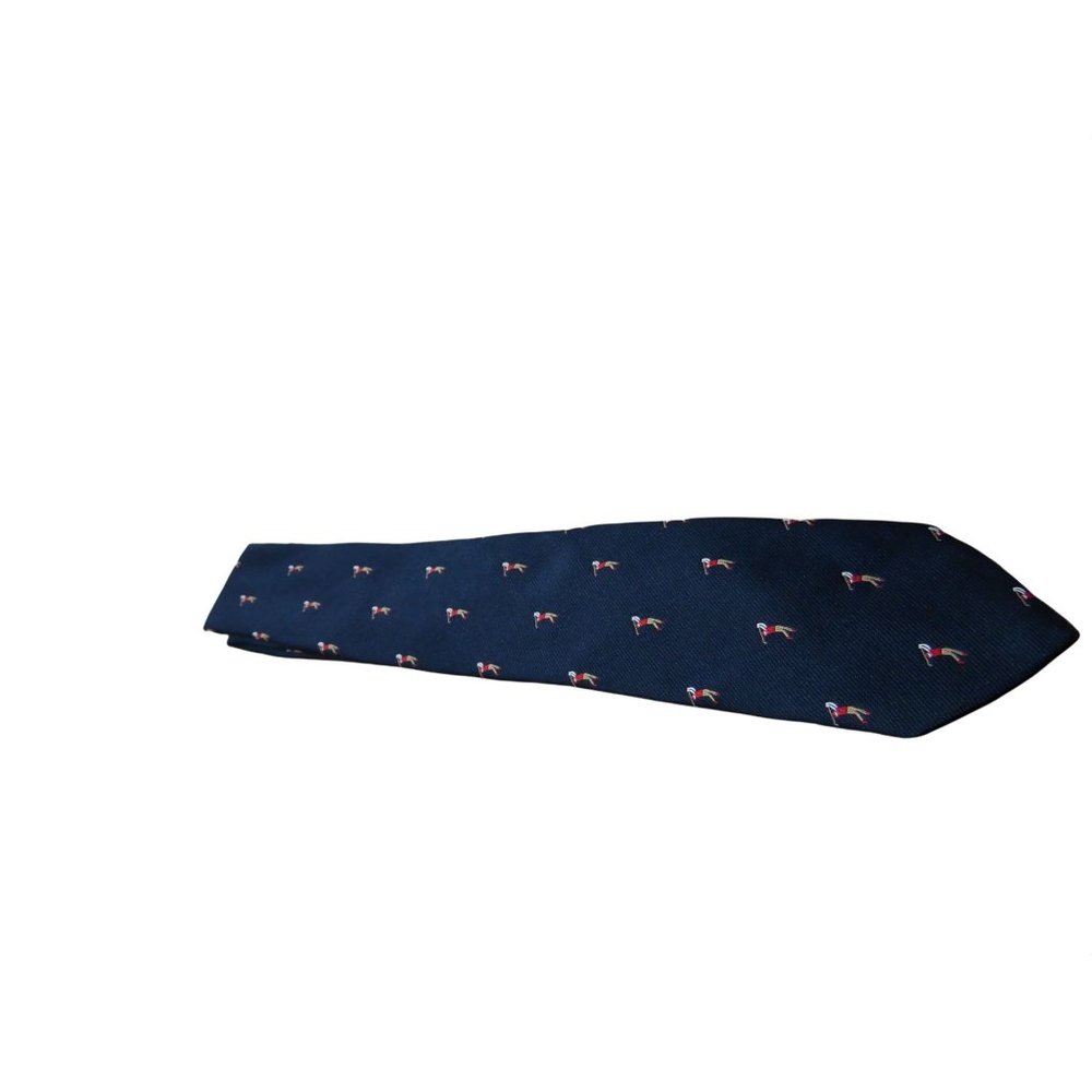 No Brand Navy Blue Golf Motif Embroidered Golfer Swing Self Block Striped Tie